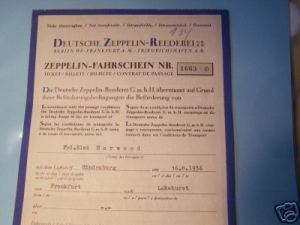 $400 ticket for the Hindenburg dated August 16, 1937 for Fr