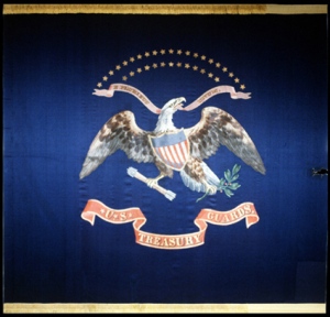 U.S Treasury Flag which Booth caught his spur on when jumping from the Presidential box